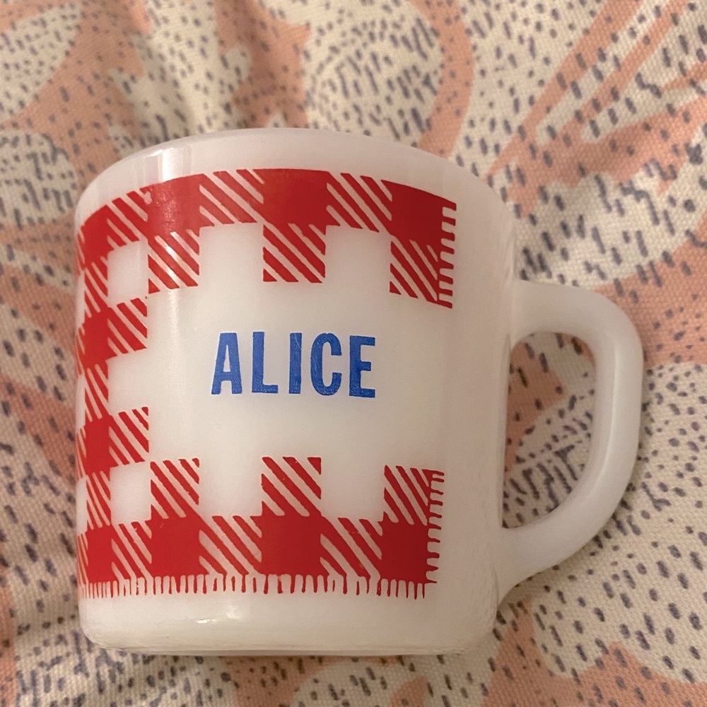 Westfield Vintage Red and White Milk Glass Personalized Mug for Alice